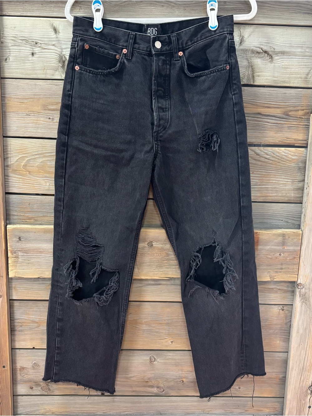 BDG Urban Outfitters Black Distressed Relaxed Straight Jeans Size 27
